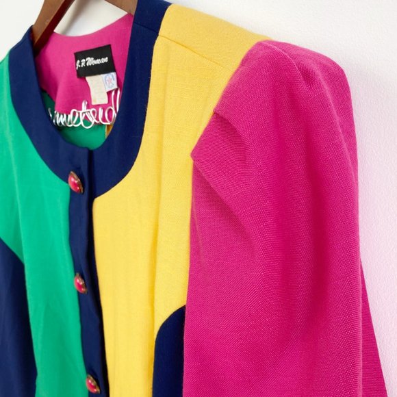 vintage color block button-up midi shift dress - Picture 5 of 7